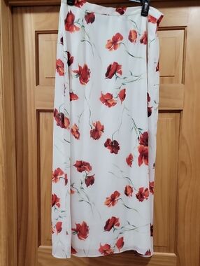 White Floral Maxi Dress with Red Poppy Print